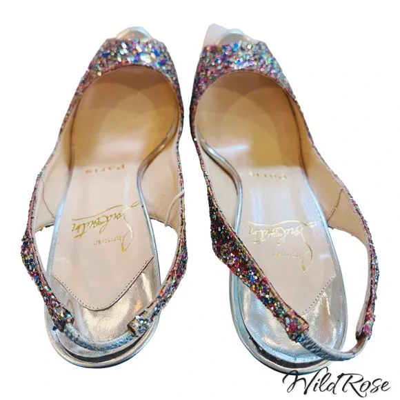 CHRISTIAN LOUBOUTIN Sparkle Confetti Glitter Prive Slingback Pump Sandals SZ 36